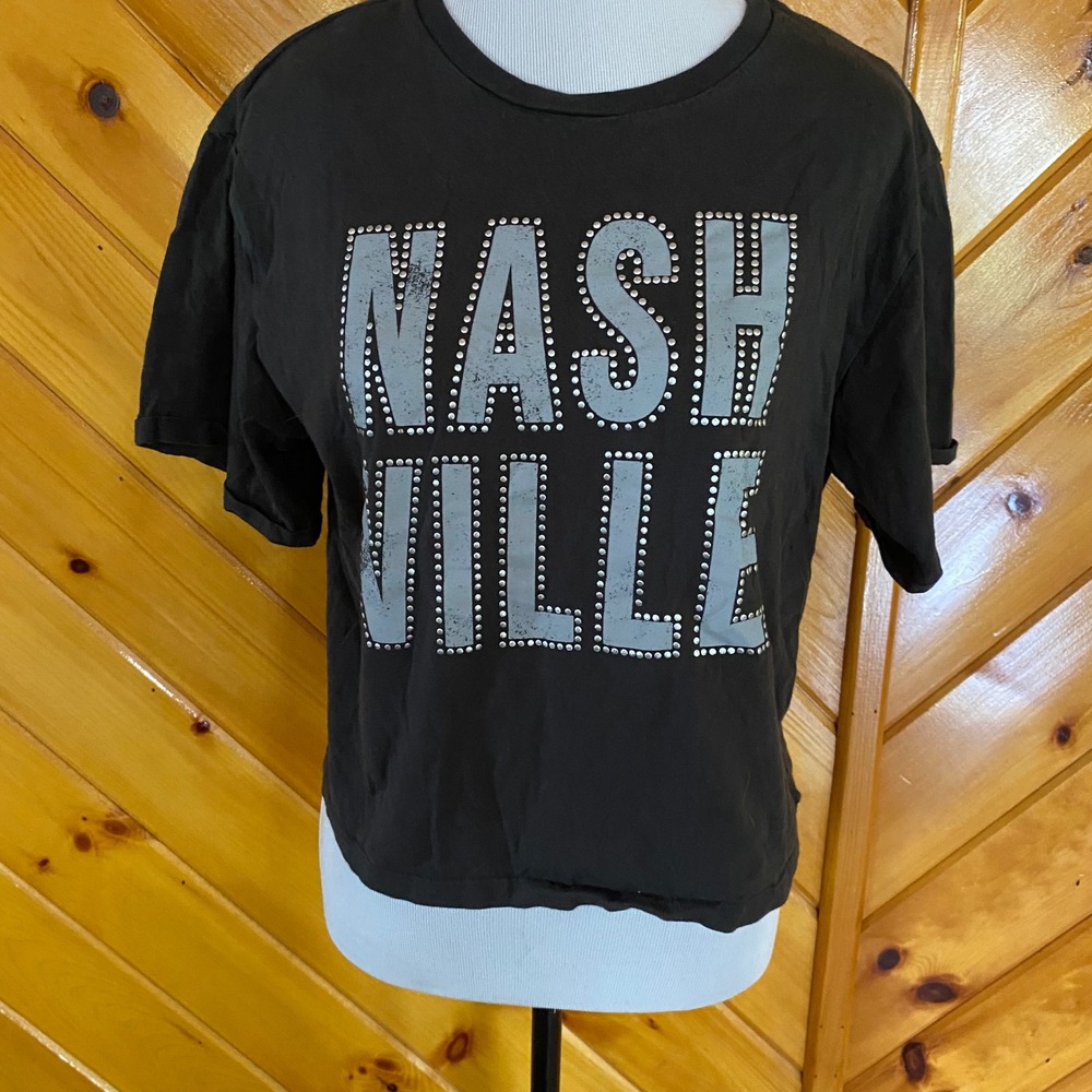 Nashville Graphic Tee T Shirt Studded Organic Collective Women's L Crop